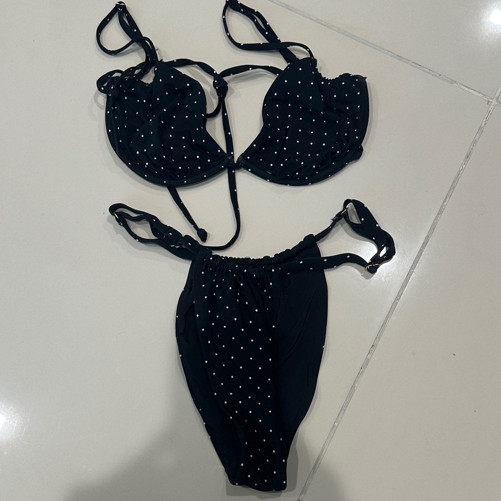 WeWoreWhat Black and White Polka Dot Bra Set